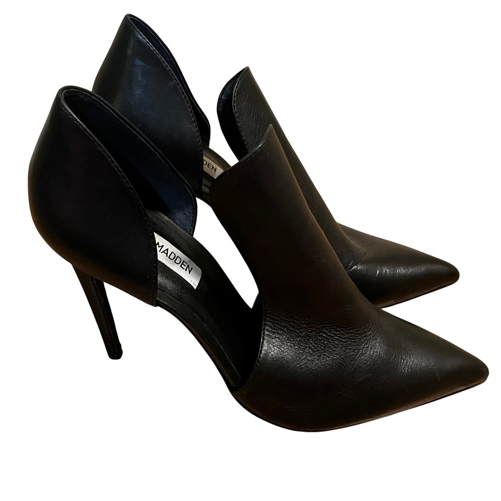 Steve Madden Dolly Black Leather Pointed Toe d'Orsay Stiletto Pumps Heels 9.5M